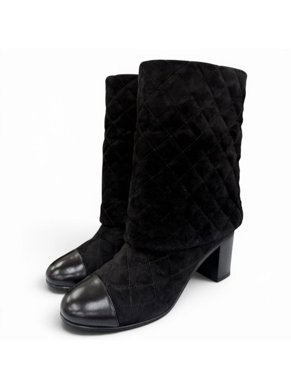 Chanel CC Logo Heart Clover Suede Leather Short Boots Black